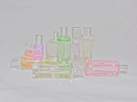 Multicolored bottles of eau de parfum 写真素材