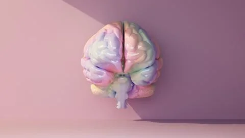 Multicolored brain front view in a beam of light Stock Illustration
