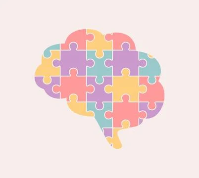 Multicolored brain puzzle on a beige background. Flat vector illustration Stock Illustration