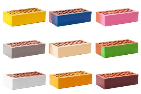 Multicolored bricks on an isolated white background. Stock Photos