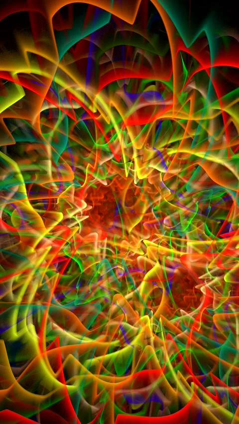Multicolored bright contrasting rotating glowing pattern of curved lines Video stock 337510759
