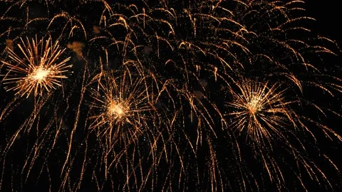 Multicolored bright flashes of fireworks on the night black sky. 库存影片 194451929