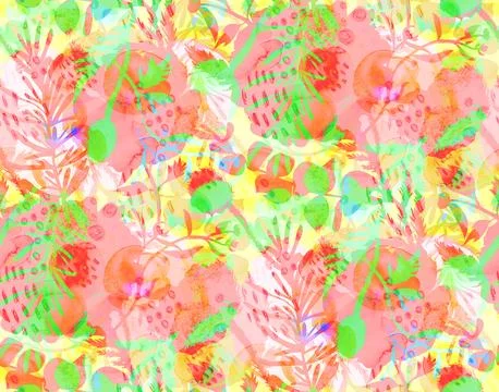 Multicolored bright multi-layered seamless pattern with silhouettes of buds and Stock Illustration