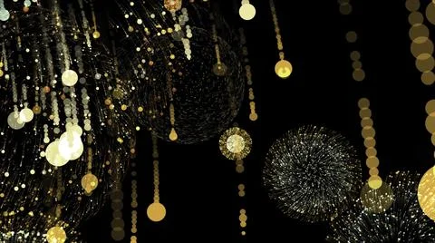 Multicolored bright neon patterns from particles exploding on black background Stock Illustration