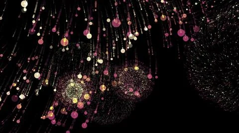 Multicolored bright neon patterns from particles exploding on black background イラスト素材