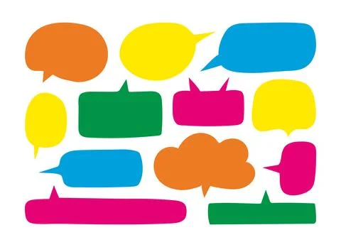 Multicolored bright Speech Bubbles hand drawn set. Simple empty clouds or fra Stock Illustration