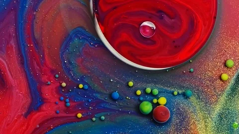 Multicolored Bubbles Of Bright Collors Moving In Paint Oil Surface Beautiful Stock Footage 127312899