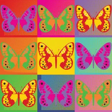 Multicolored butterfly with a multicolored background Illustrazione stock