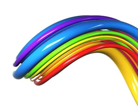 Multicolored cables in perspective over white background Illustrazione stock