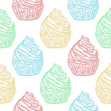 Multicolored cake with cream seamless pattern vector illustration Stock Illustration