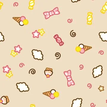 Multicolored candy, ice cream, cake, star and cloud doodle pattern. 스톡 일러스트