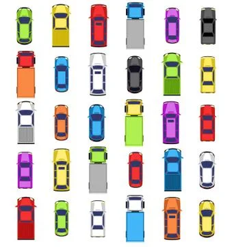 Multicolored car collection isolated on white Illustrazione stock