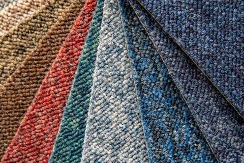 Multicolored carpet samples in detail, background and wallpaper 스톡 사진