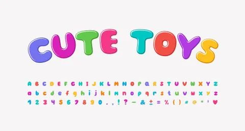 Multicolored cartoon alphabet, bubble shape font rainbow bright colors Stock Illustration