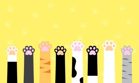Multicolored cat paws. Flat design. Cute cat paws wallpaper. Vector illustrat Stock Illustration