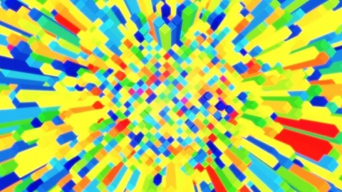 Multicolored Cel Shaded Toon Cube Field Randomly Moving Up and Down Stock Footage 124305013