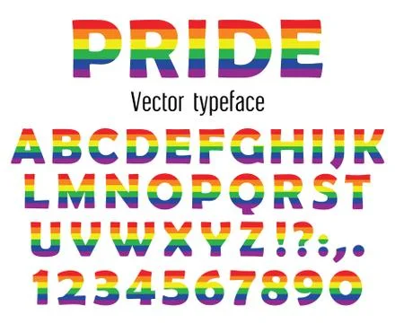 Multicolored celebrate pride typeface. ABC colorful letters and numbers isolated Stock Illustration