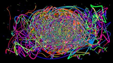 Multicolored chaotic scribbles swirl into an energetic handmade abstract Stock Illustration