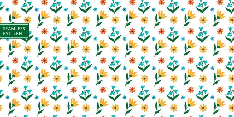 Multicolored cheerful vector seamless pattern with cute flowers Stock Illustration