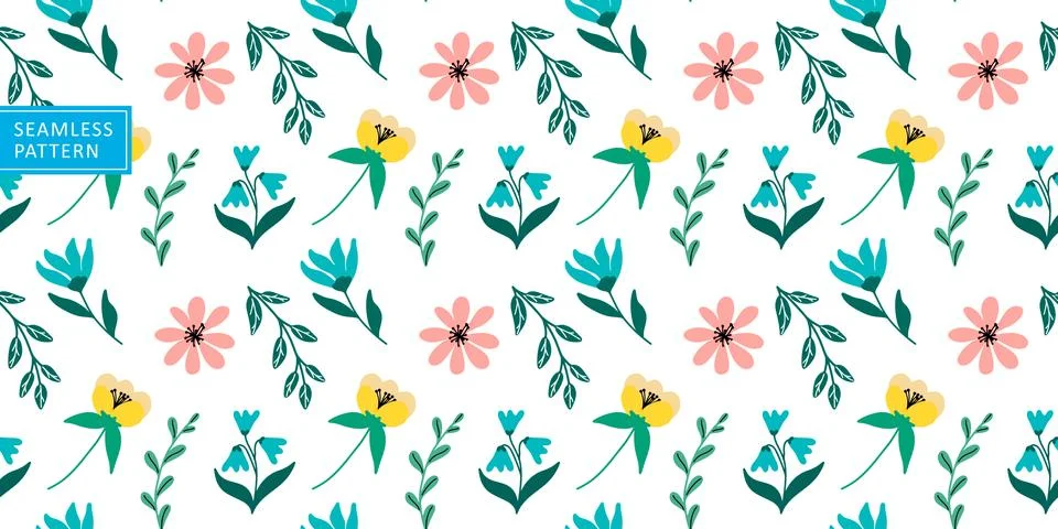 Multicolored cheerful vector seamless pattern with cute flowers Stock Illustration