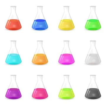 Multicolored chemical conical flasks Stock Illustration