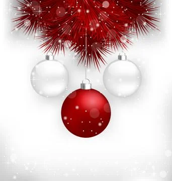 Multicolored Christmas balls on red pine branches Stock Illustration
