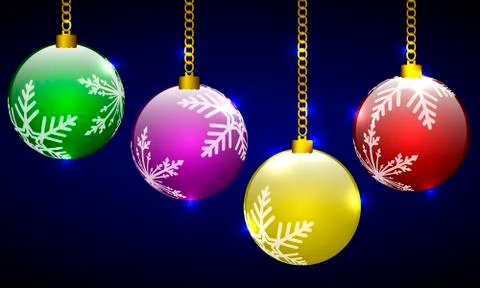 Multicolored christmas balls with snowflake Stock Illustration