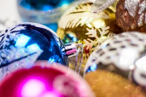 Multicolored Christmas decorations Stock Photos