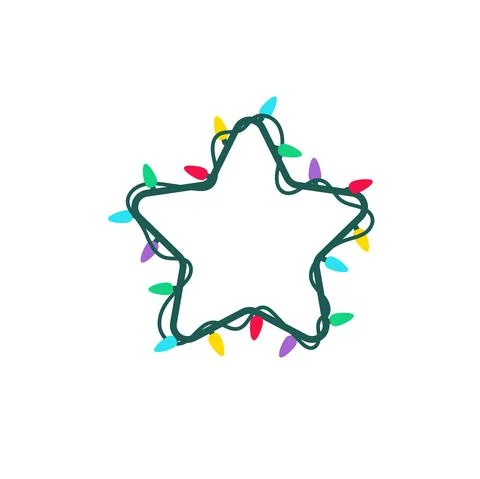 Multicolored Christmas lights star shape garland isolated on white background Stock Illustration