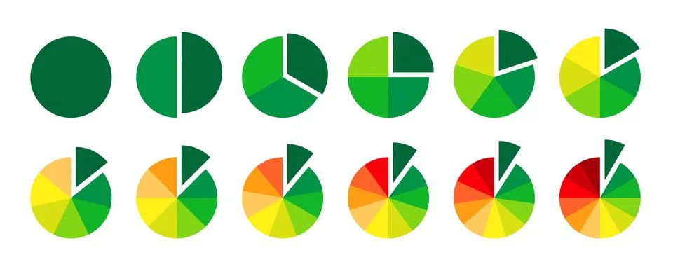 Multicolored circle sections collection. Pie charts diagrams in progress colors Stock-Illustration