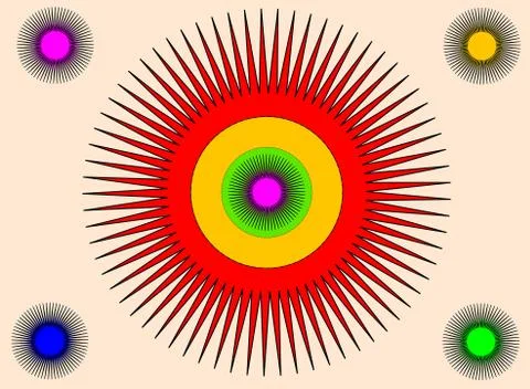 Multicolored circles and spirals on a beige background Stock Illustration