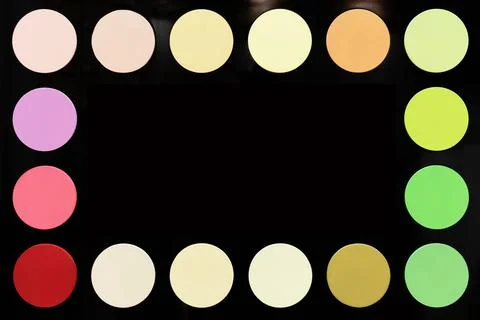 Multicolored circles on a black background. The palette of interior paints. Stock Illustration