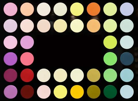 Multicolored circles on a black background. The palette of interior paints. Stock Illustration