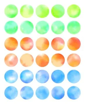 Multicolored collection of watercolor circles for different seasons Stock Illustration