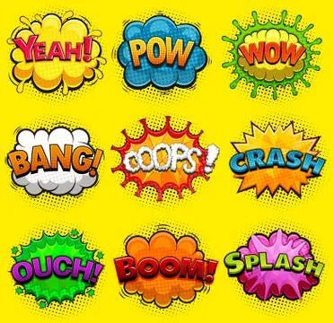 Multicolored comic speech bubbles sound effects. Vector Stock Illustration