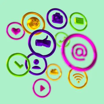 Multicolored composition of flying social network icons. - 3d rendering Stock Illustration