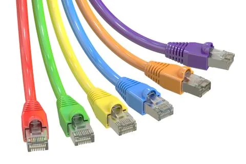 Multicolored computer network cables, 3D rendering Illustrazione stock