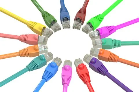 Multicolored computer network cables, 3D rendering 스톡 일러스트