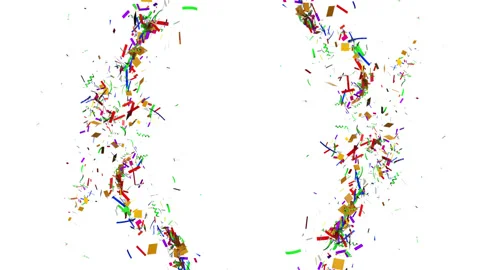 Multicolored confetti explosions for celebration or party. Alpha matte channel Video stock 132432011