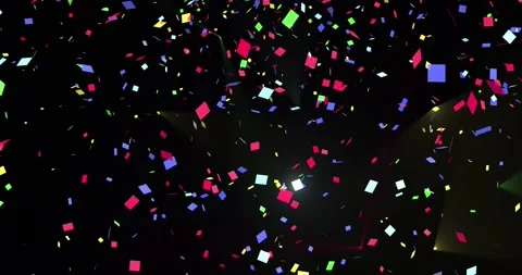 Multicolored confetti falling on a black background. Festive background Stock Footage 166936765