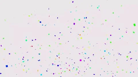 Multicolored confetti particles falling against a plain light gray backgrou.. Stock Illustration