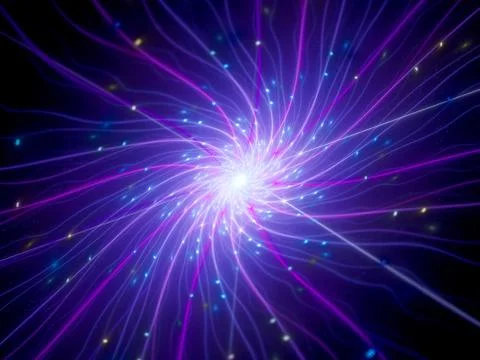 Multicolored connections in space with particles 스톡 일러스트