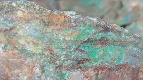 Multicolored Copper Ore with Blue and Green Oxidation Minerals Close-Up Stock Footage 314260719