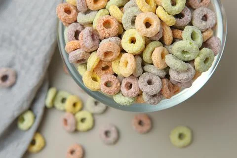 Multicolored corn rings for breakfast on the table Stock Photos