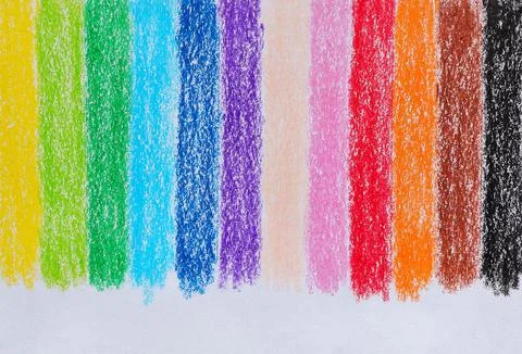 Multicolored crayon on paper drawing background.  Stock Photos