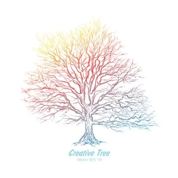 Multicolored Creative Tree.Tree on a white background, illustration, vector. 스톡 일러스트