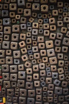 Multicolored cubes decorating wall background design, wallpaper, backdrop, ab Stock Photos