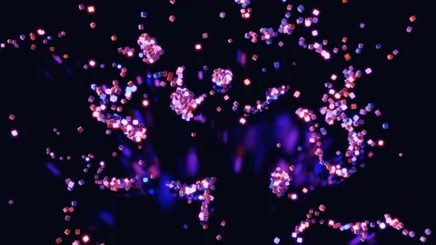 Multicolored cubes fly in air and form pattern in 3d space. Cubes light up and Video stock 281350698