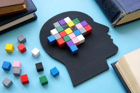 Multicolored cubes in the form of a brain as a symbol creative mind. Stock Photos