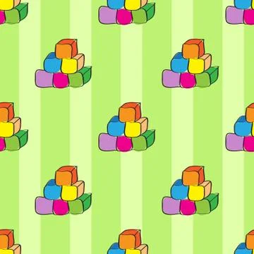 Multicolored cubes on green background, abstract seamless pattern Illustrazione stock